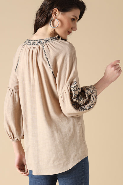 Gipsy Khaki Fashion Round Neck Linen Tunic