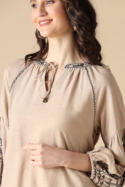Gipsy Khaki Fashion Round Neck Linen Tunic