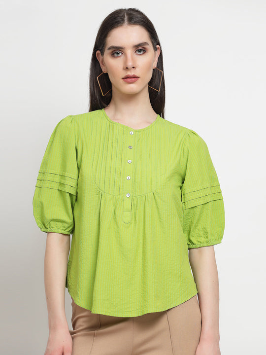 Gipsy Lime Green cotton Stripe Blouse