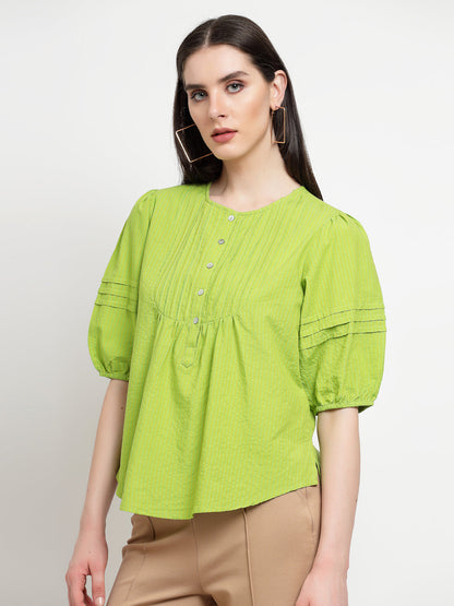 Gipsy Lime Green cotton Stripe Blouse