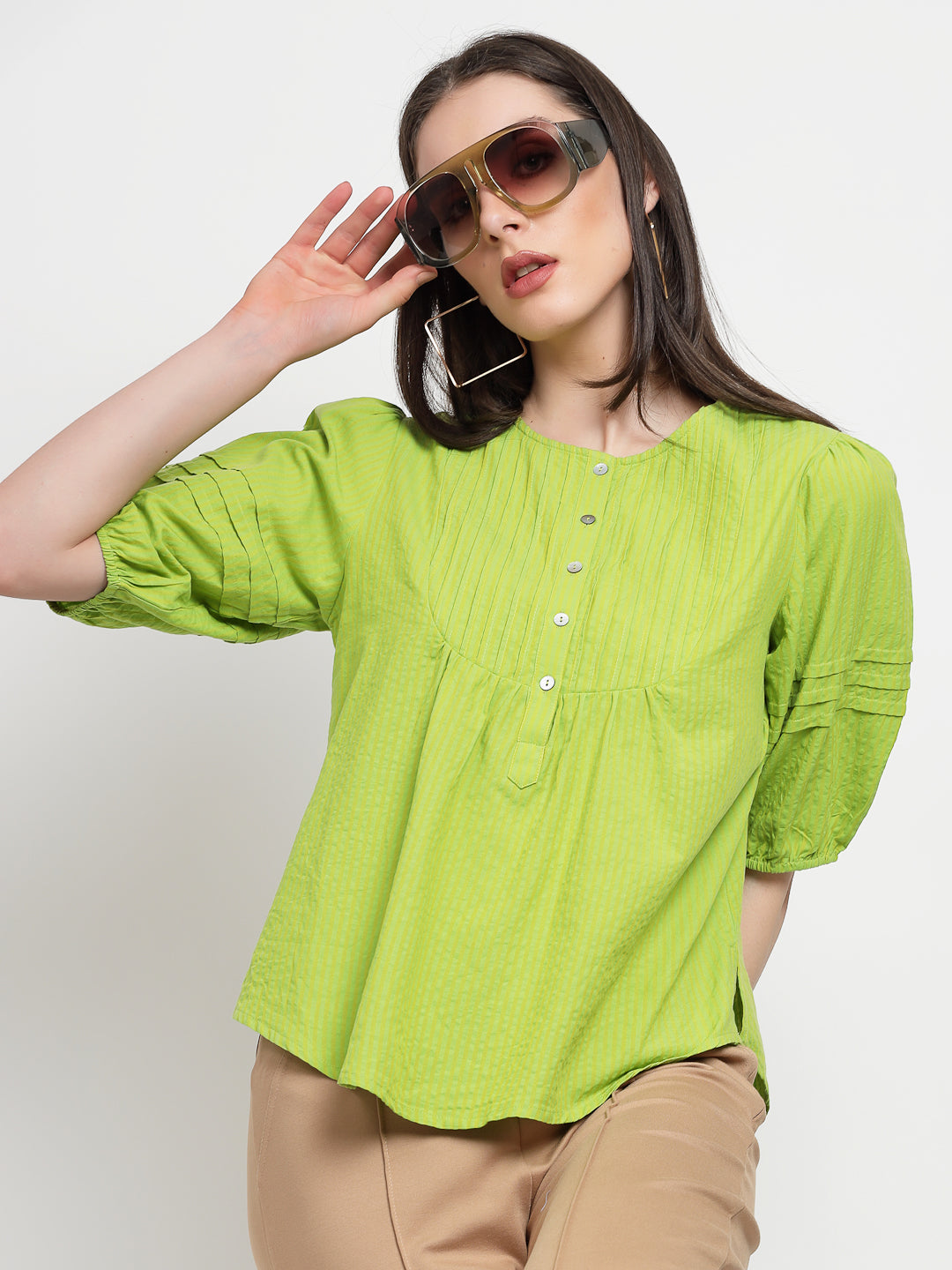 Gipsy Lime Green cotton Stripe Blouse