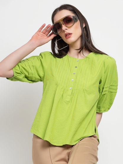 Gipsy Lime Green cotton Stripe Blouse