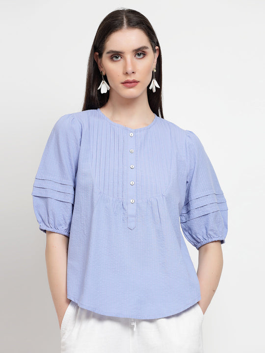Gipsy Mauve Blue cotton Stripe Blouse