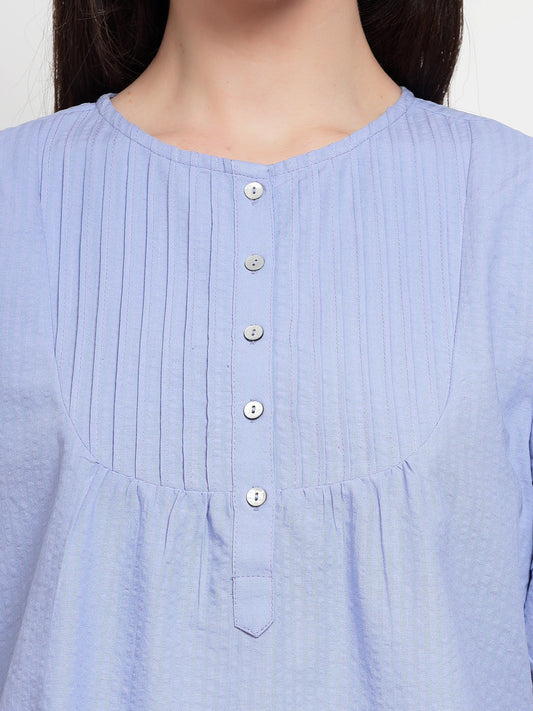 Gipsy Mauve Blue cotton Stripe Blouse