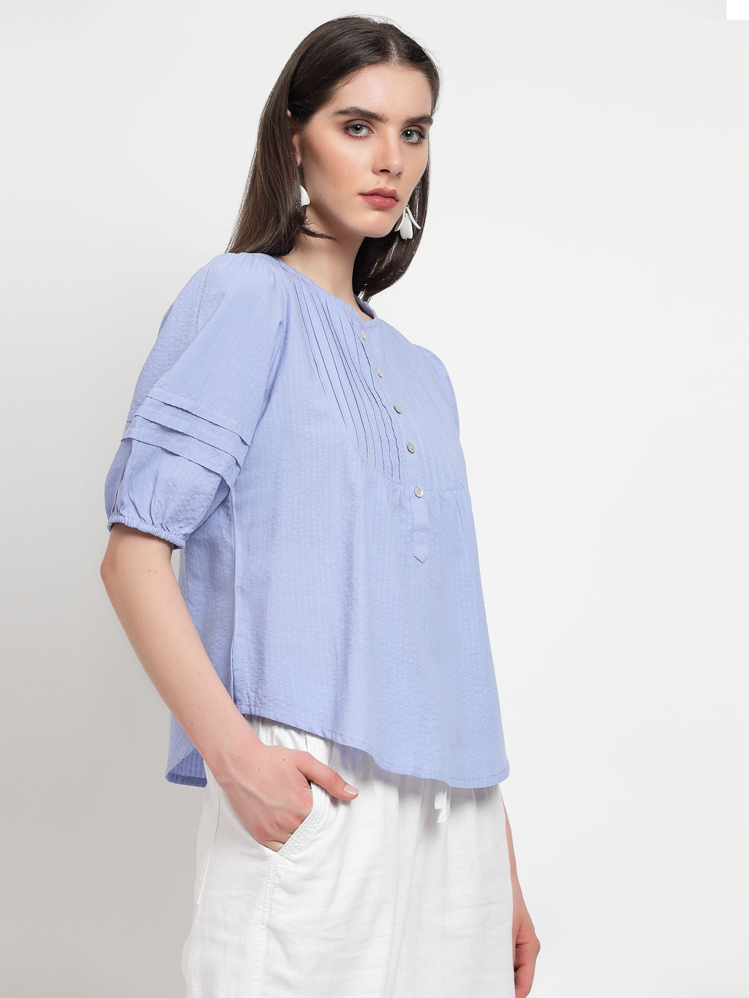 Gipsy Mauve Blue cotton Stripe Blouse