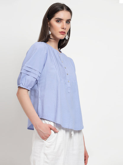 Gipsy Mauve Blue cotton Stripe Blouse