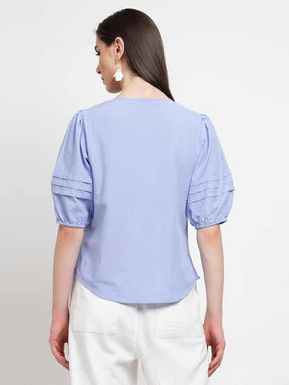 Gipsy Mauve Blue cotton Stripe Blouse