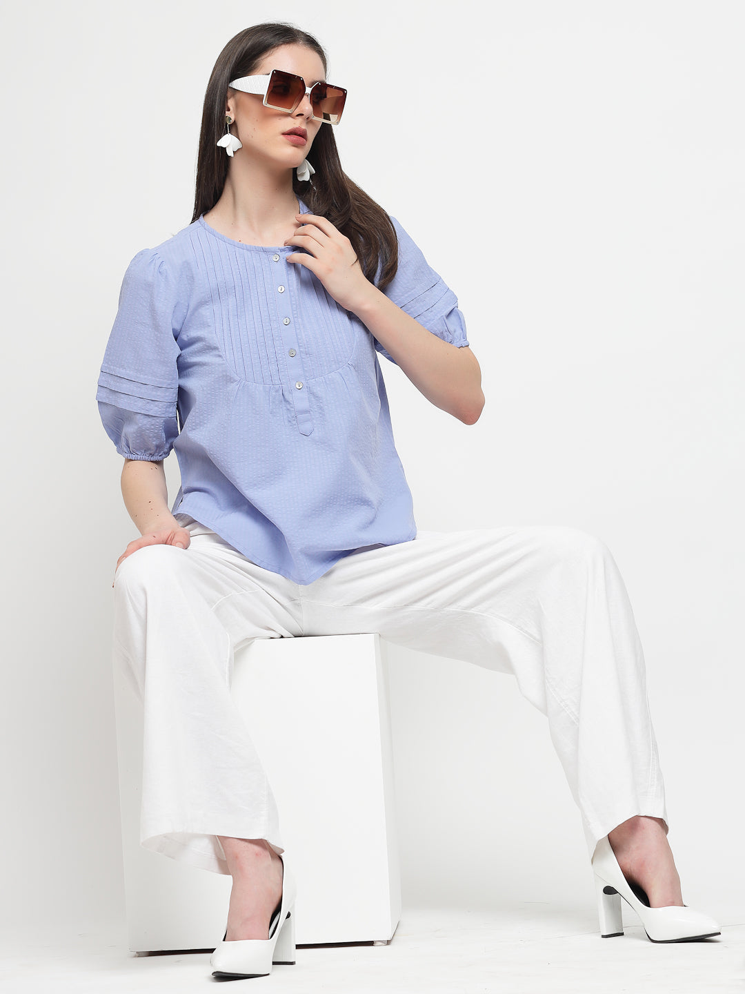 Gipsy Mauve Blue cotton Stripe Blouse