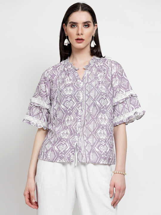 Gipsy Lilac Cotton Print Blouse