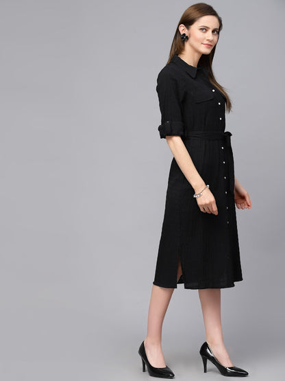Gipsy Black Textured Cotton Dress