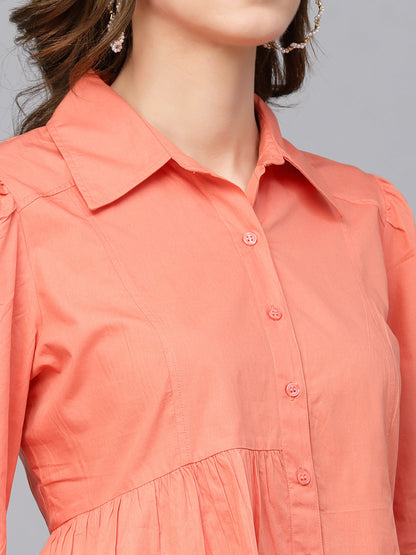 Gipsy Orange Shirt Collar Puffed Sleeves Shirt