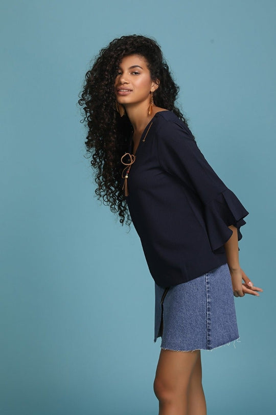 Navy Tassel Away top