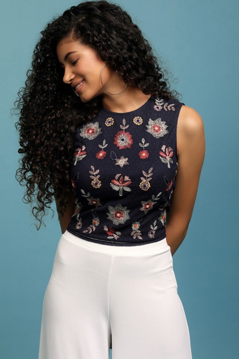 Fancy embroidered sleeveless top