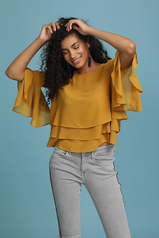 Solid Mustard Round Neck top