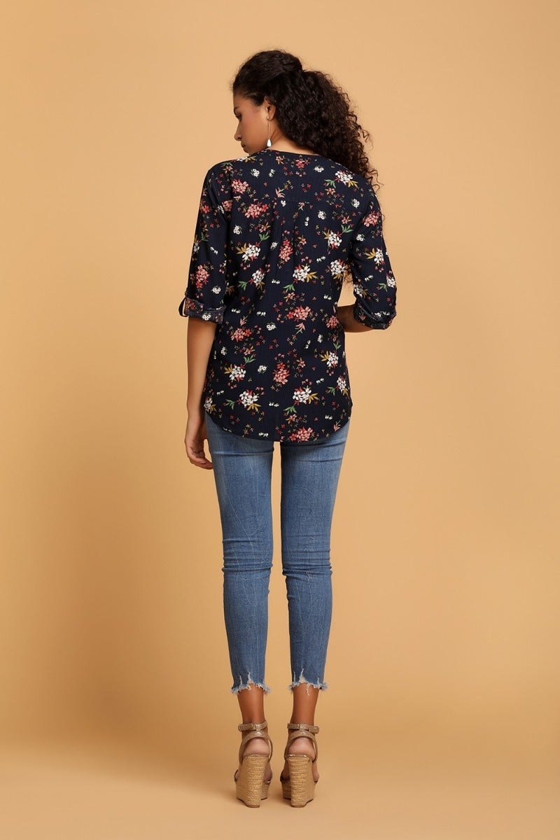 Navy Treat Floral Top