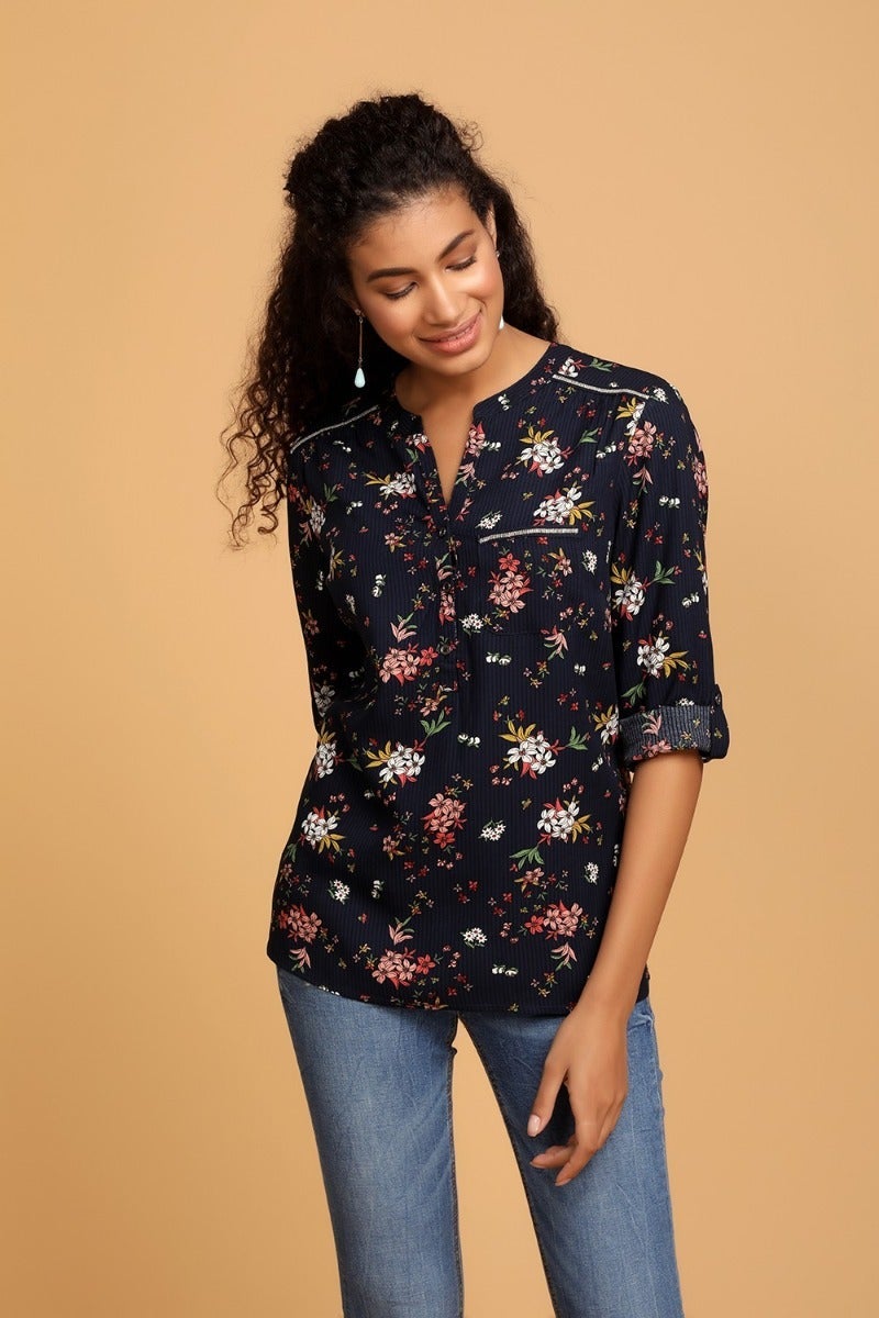 Navy Treat Floral Top