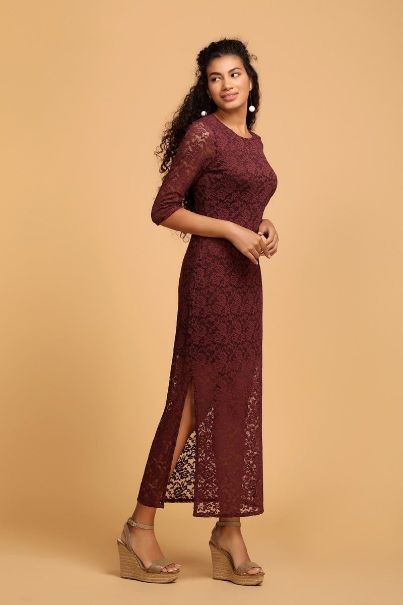 Elegant Maroon Net Dress