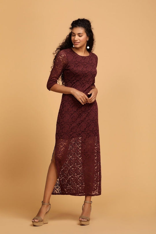 Elegant Maroon Net Dress