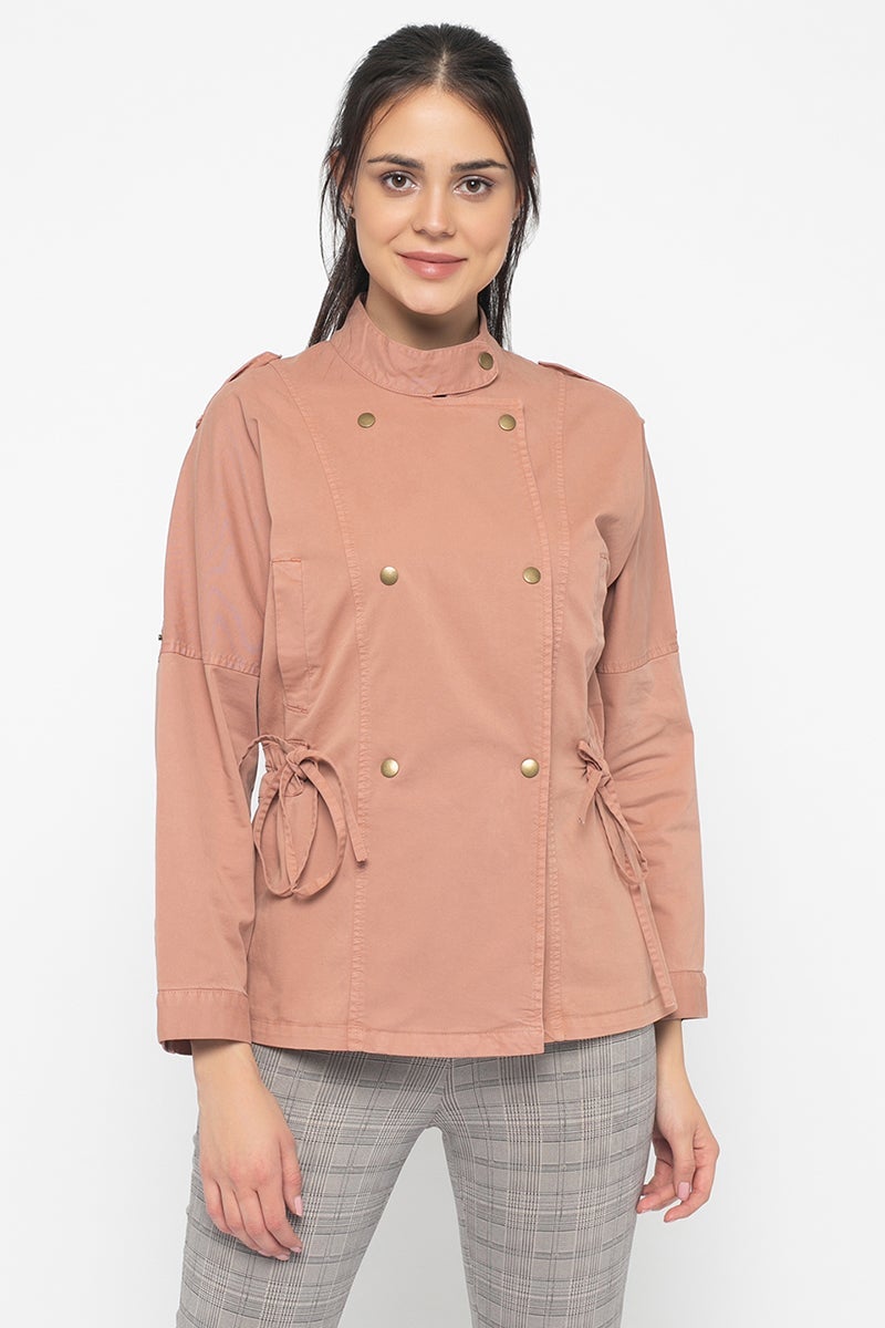 Dusky Pink Regular Length Solid Cotton Jacket