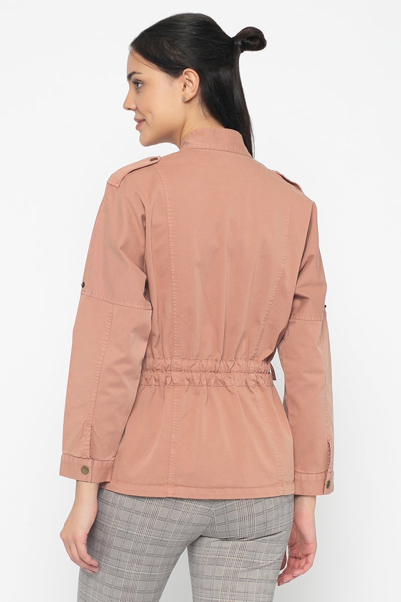 Dusky Pink Regular Length Solid Cotton Jacket