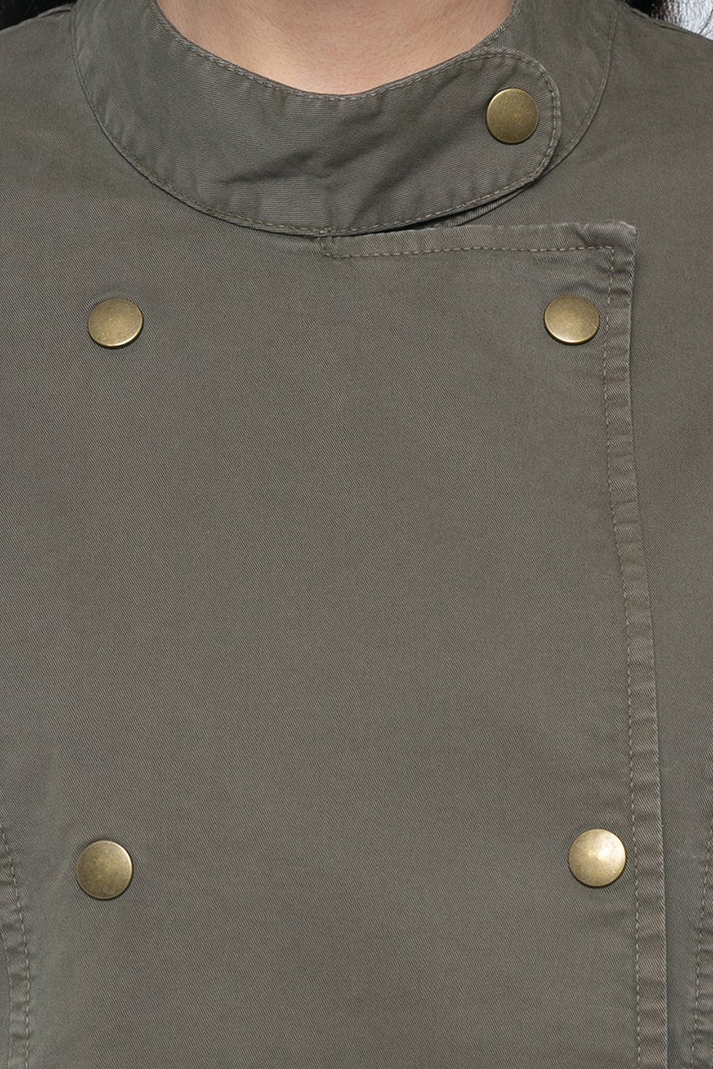 Olive Regular Length Solid Cotton Jacket