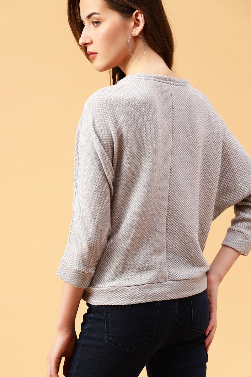 Gipsy Grey Solid Acrylic Knitted Top
