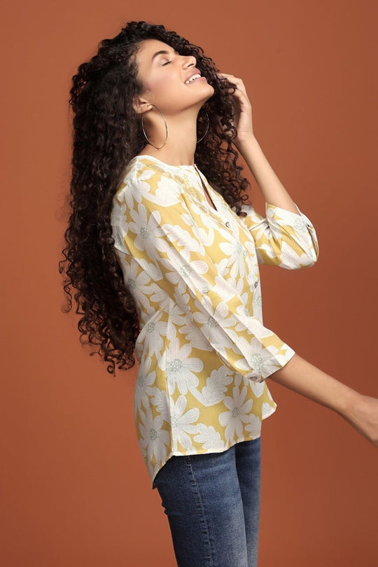 Floral Mustard Top