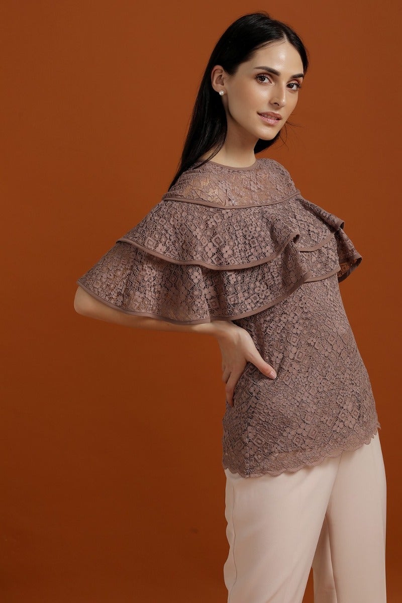 Vivid Brown Lace Top