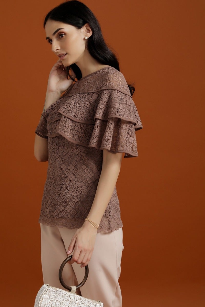 Vivid Brown Lace Top