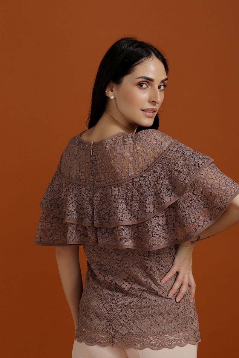 Vivid Brown Lace Top