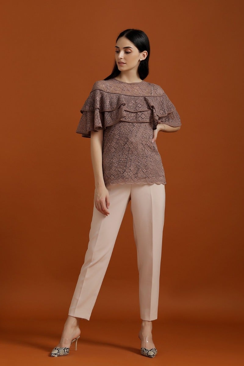 Vivid Brown Lace Top