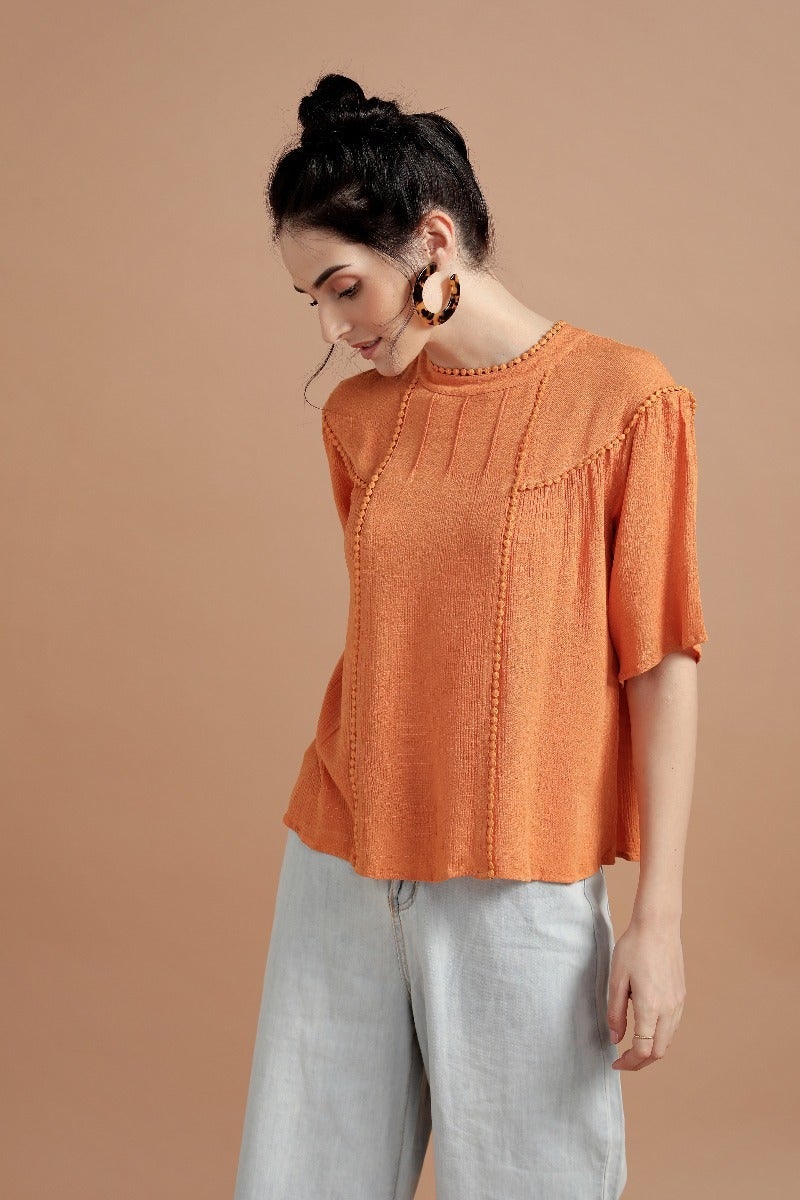 Vibrant Orange Elbow Sleeves Top