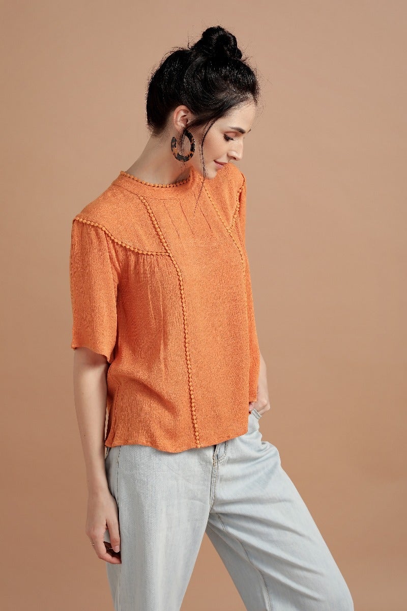 Vibrant Orange Elbow Sleeves Top