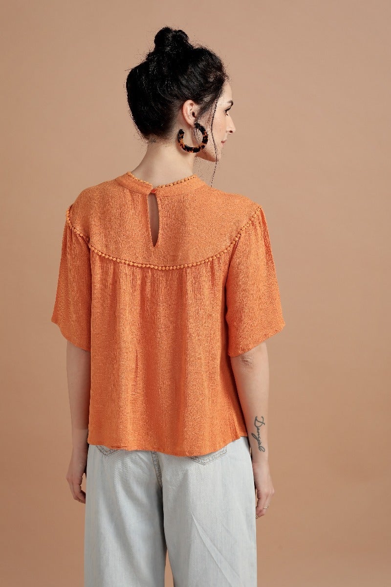 Vibrant Orange Elbow Sleeves Top