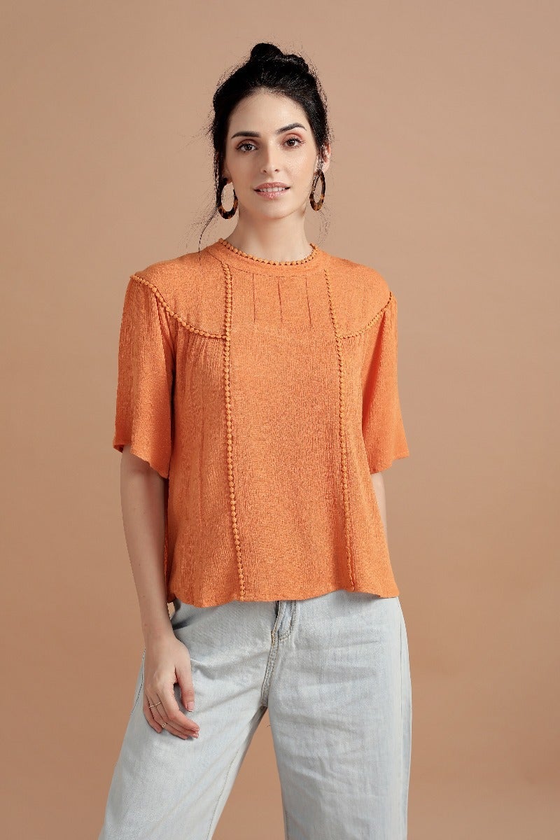 Vibrant Orange Elbow Sleeves Top