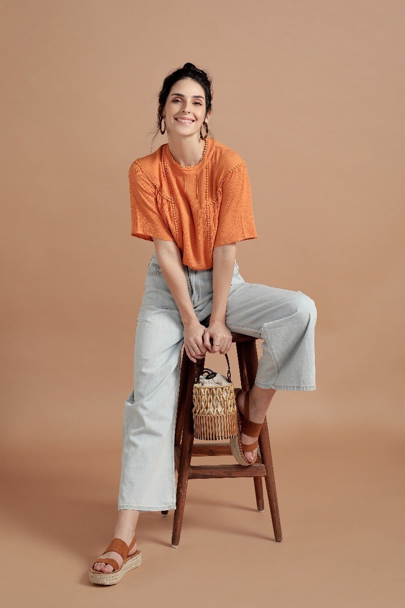 Vibrant Orange Elbow Sleeves Top