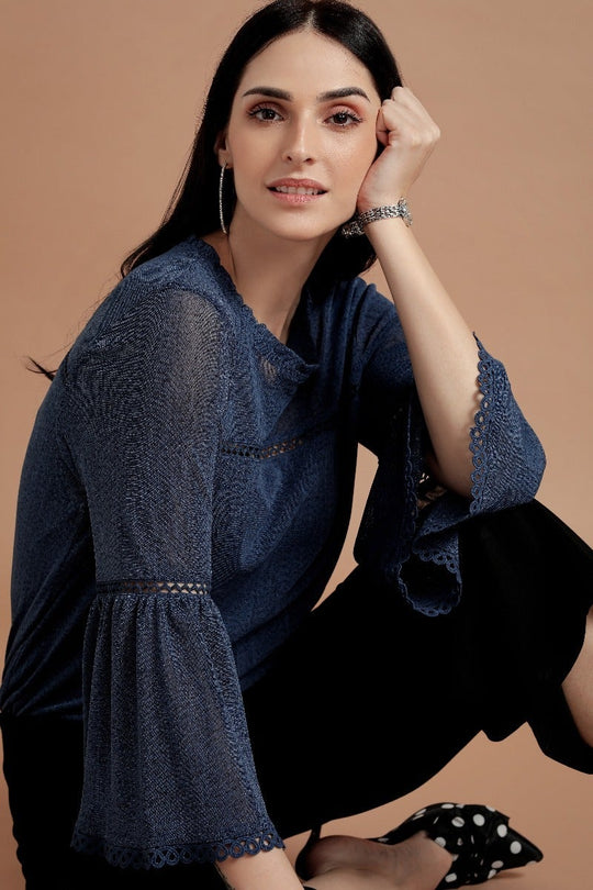 Voguish Blue Bell Sleeves Top