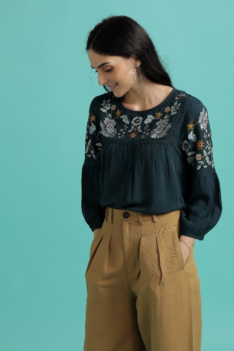 Humble Blue Embroidered Top