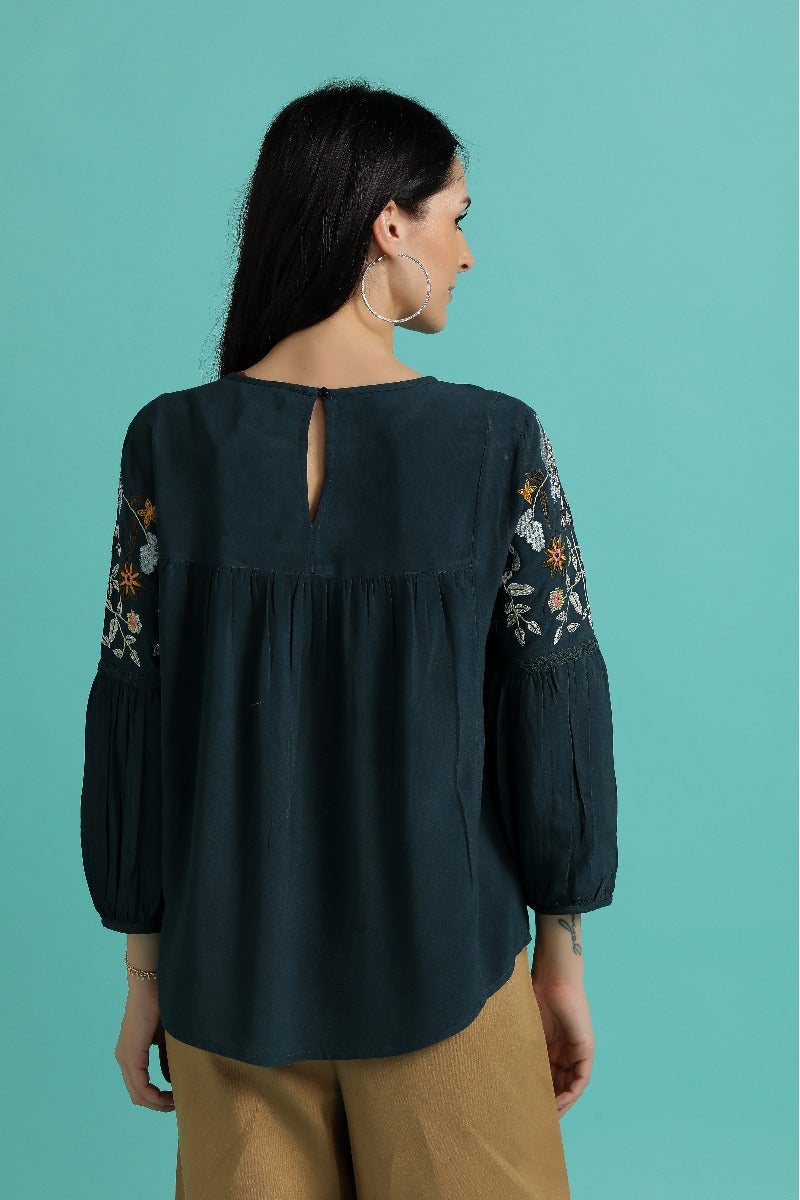 Humble Blue Embroidery Top