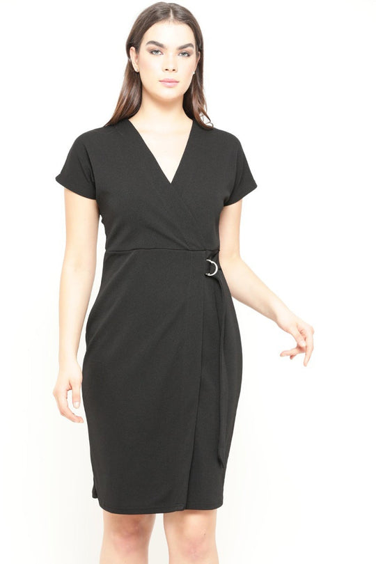 Gipsy Women Black V Neck Half Sleeves Dress