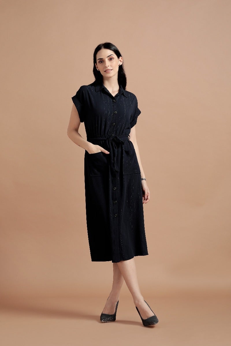 Minimalistic Navy Blue Shirt Dress
