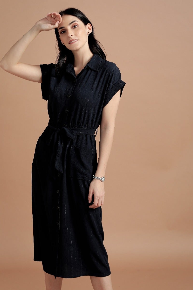 Minimalistic Navy Blue Shirt Dress