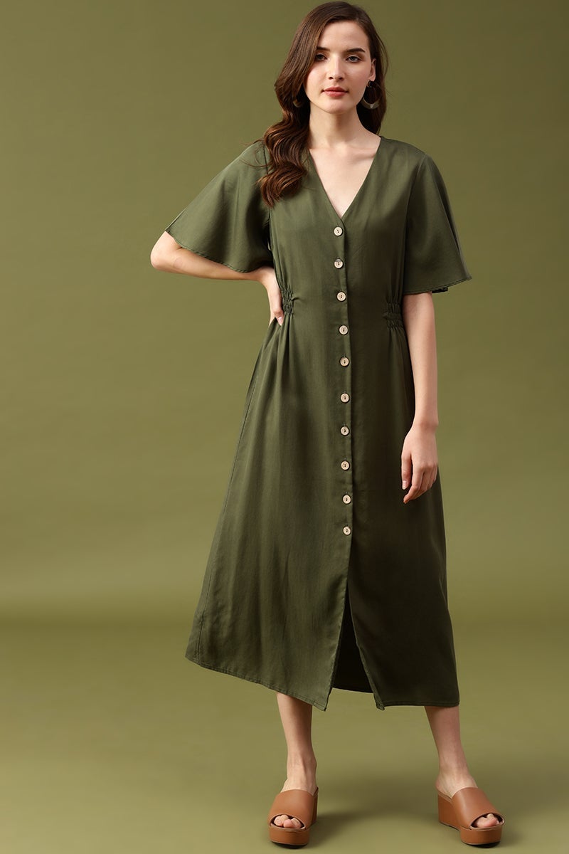 Gipsy Olive Solid Tencel Dress
