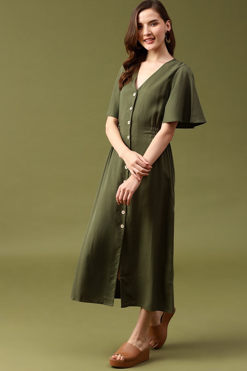 Gipsy Olive Solid Tencel Dress