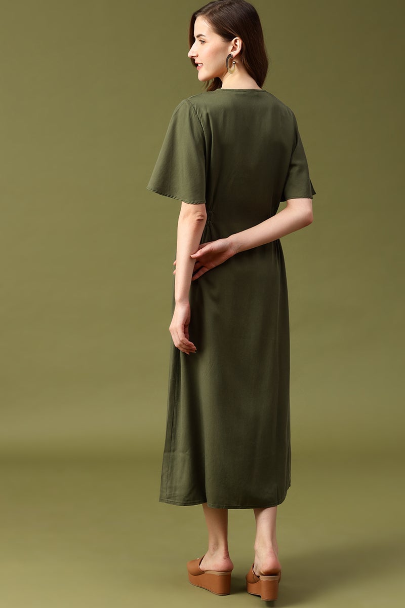 Gipsy Olive Solid Tencel Dress