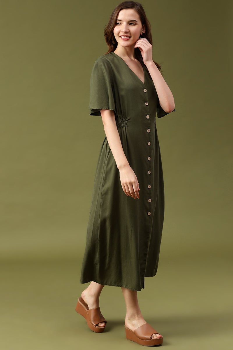 Gipsy Olive Solid Tencel Dress
