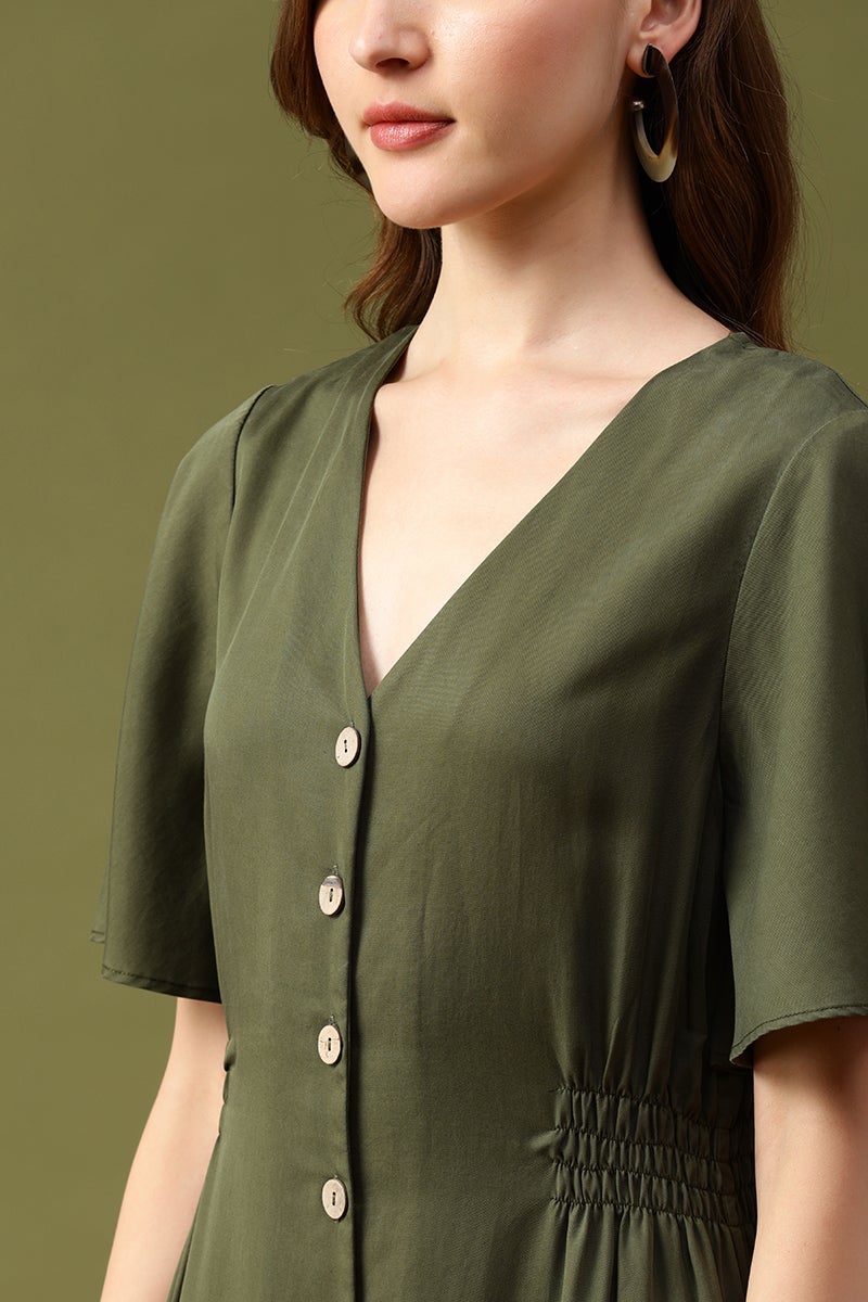 Gipsy Olive Solid Tencel Dress