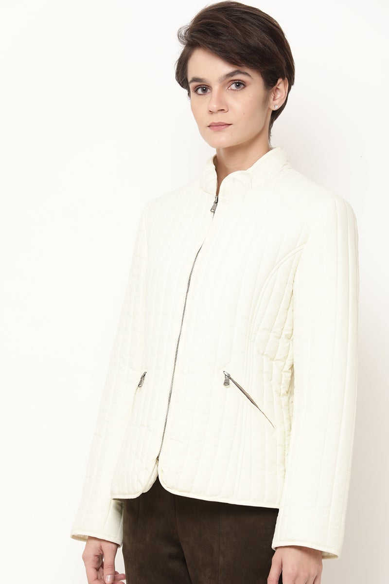 Cream Regular Length Solid PU Jacket