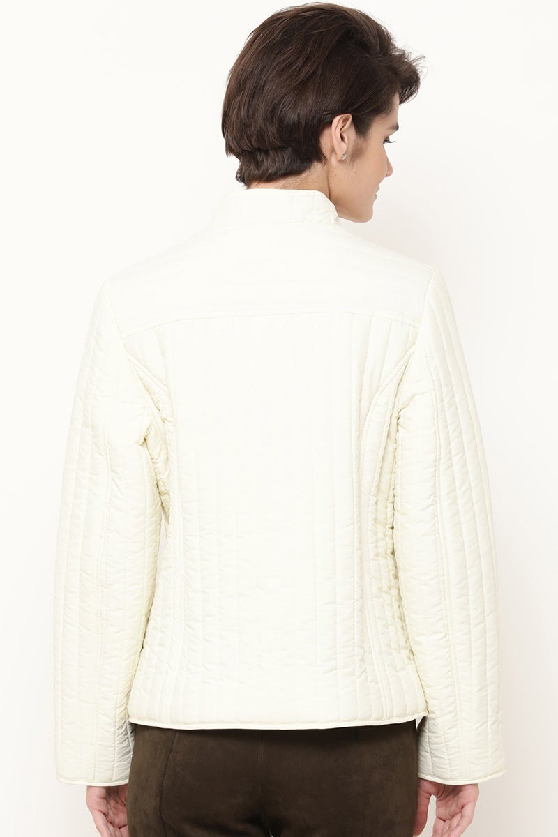 Cream Regular Length Solid PU Jacket