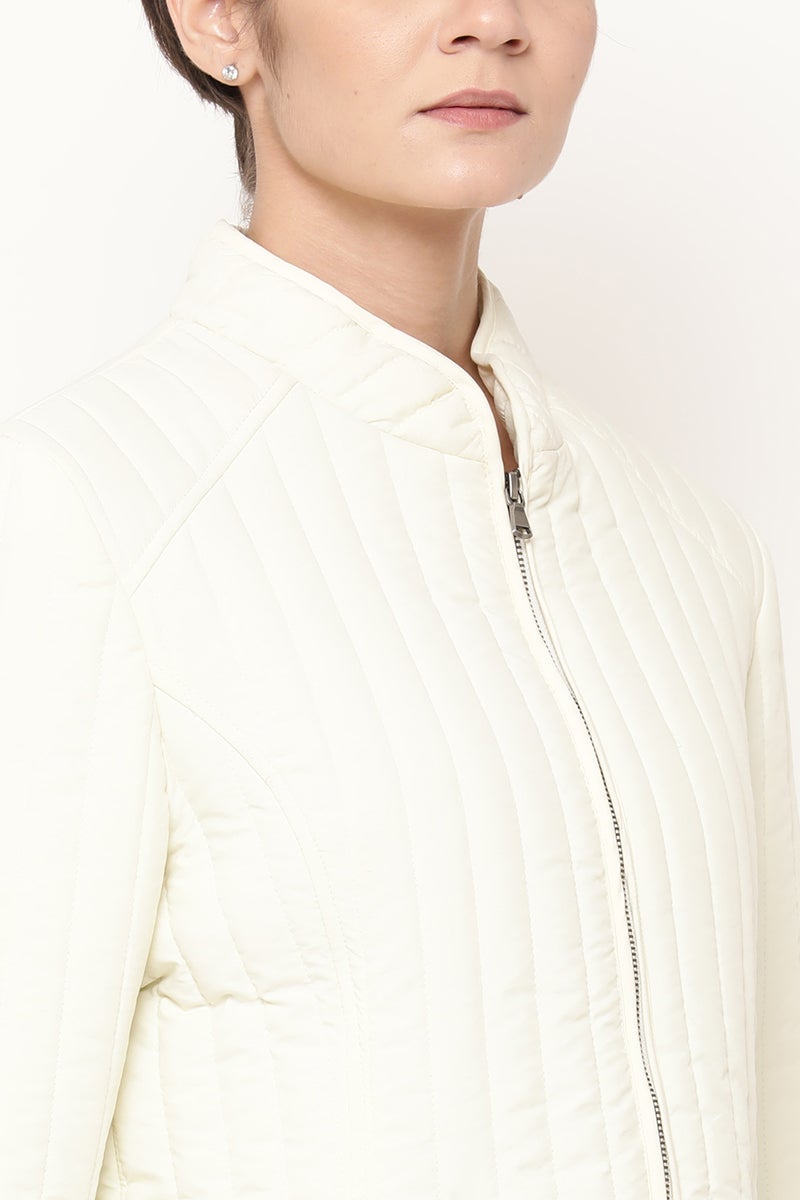 Cream Regular Length Solid PU Jacket
